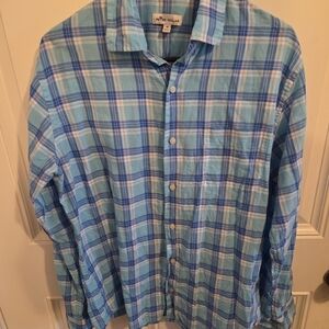 Peter Millar Light Blue and White Plaid Shirt